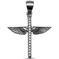 <span>CLOSEOUT! </span> Sterling Silver Black Plated Rhodium Cross with Wings Angel Pendant 1"