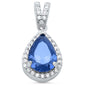 Pear Blue Sapphire & Cubic Zirconia .925 Sterling Silver Pendant