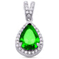 Pear Emerald & Cubic Zirconia .925 Sterling Silver Pendant
