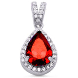 Pear Garnet & Cubic Zirconia .925 Sterling Silver Pendant