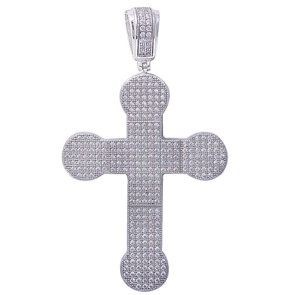 Hiphop Style Micro Pave Cubic Zirconia Cross .925 Sterling Silver Pendant