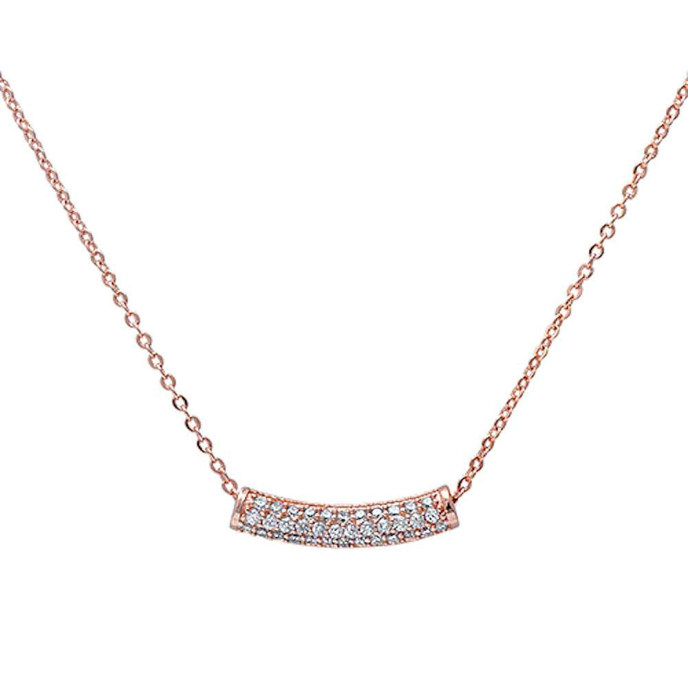 Rose Gold Plated Micro Pave Cz Bar .925 Sterling Silver Pendant Necklace