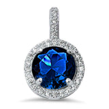 Halo Blue Sapphire & Cz .925 Sterling Silver Pendant