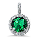 Halo Green Emerald & Cz .925 Sterling Silver Pendant