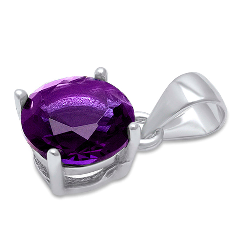 Round Faceted Amethyst .925 Sterling Silver Solitaire Pendant