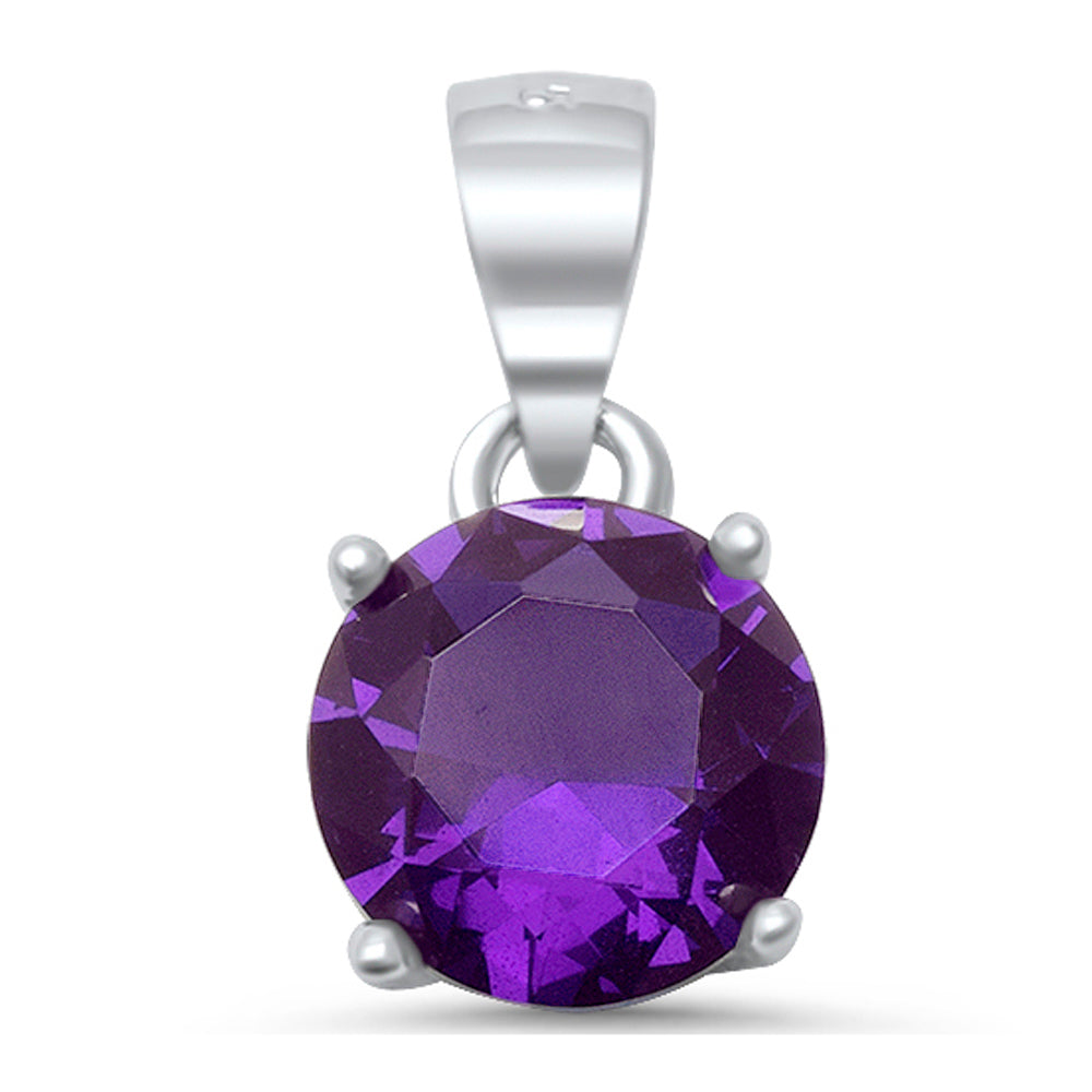Round Faceted Amethyst .925 Sterling Silver Solitaire Pendant