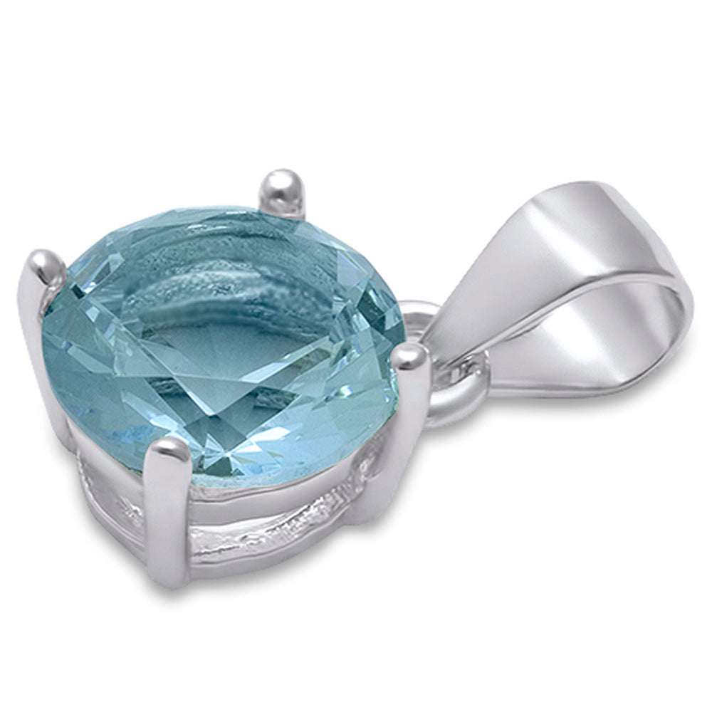Round Aquamarine .925 Sterling Silver Solitaire Pendant