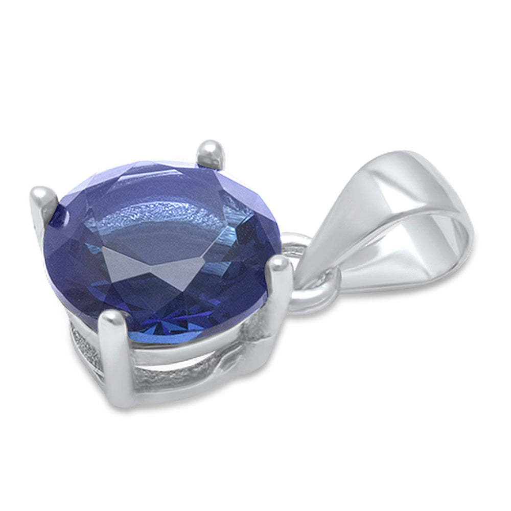 Round Blue Sapphire .925 Sterling Silver Solitaire Pendant