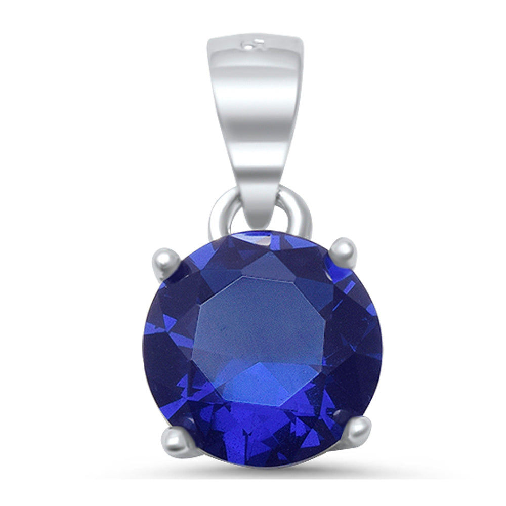 Round Blue Sapphire .925 Sterling Silver Solitaire Pendant
