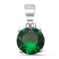 Round Green Emerald .925 Sterling Silver Solitaire Pendant