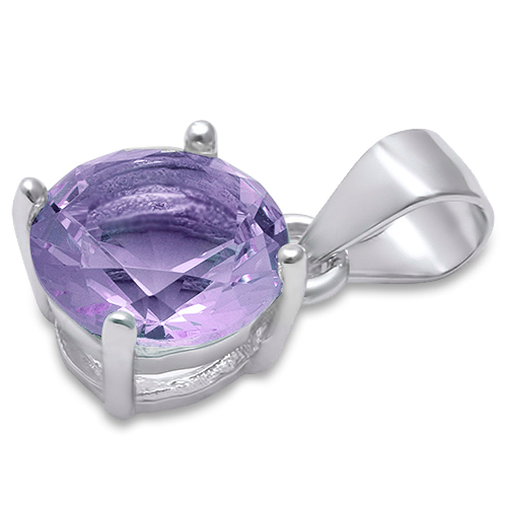 Round Lavender .925 Sterling Silver Solitaire Pendant