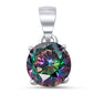 Round Rainbow Topaz Cubic Zirconia .925 Sterling Silver Solitaire Pendant