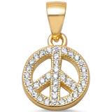 Yellow Gold Plated Micro Pave Cz Peace Sign .925 Sterling Silver Pendant