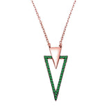  Rose Gold Plated Emerald & Cubic Zirconia  .925 Sterling Silver Pendant Necklace 17" Long
