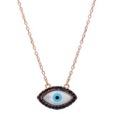 Rose Gold Plated Black Cz Evil Eye .925 Sterling Silver Pendant Necklace