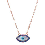 Rose Gold Plated Sapphire Evil Eye .925 Sterling Silver Pendant Necklace