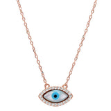 Rose Gold Plated Cubic Zirconia Evil Eye .925 Sterling Silver Pendant Necklace