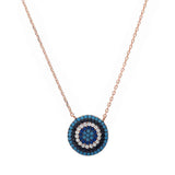   Rose Gold Plated Turquoise Sapphire & Cubic Zirconia .925 Sterling Silver Pendant Necklace