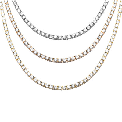2MM Round Cubic Zirconia Necklace .925 Sterling Silver 17" Long