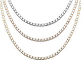 Collar de circonita cúbica redonda de 4 mm disponible en 2 colores, 13,50 CT, plata de ley .925, 45,72 cm, 55,88 cm