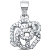  Round CZ Flower Charm .925 Sterling Silver Pendant