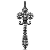  Fine Black Rhodium Plated Fleur di Lise .925 Sterling Silver Pendant 1.5"