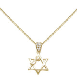 Cubic Zirconia Star Of David Sun & Moon .925 Sterling Silver Necklace