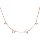 Rose Gold Plated Cubic Zirconia Love Design .925 Sterling Silver Necklace