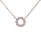 Rose Gold Plated Cubic Zirconia Flower Design .925 Sterling Silver Necklace