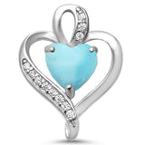Natural Larimar Heart & CZ .925 Sterling Silver Pendant