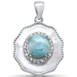 Natural Larimar & CZ .925 Sterling Silver Pendant