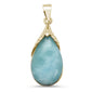 Yellow Gold Plated Pear Shape Natural Larimar .925 Sterling Silver Pendant