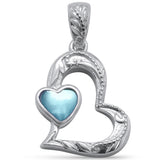 Natural Heart Shaped Larimar .925 Sterling Silver Pendant