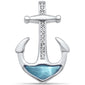 Natural Larimar & CZ Anchor .925 Sterling Silver Pendant