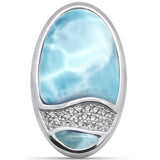 Natural Larimar & CZ .925 Sterling Silver Pendant