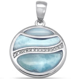 Round Natural Larimar & CZ .925 Sterling Silver Pendant