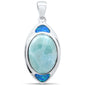 Oval Shaped Natural Larimar & Blue Opal .925 Sterling Silver Pendant