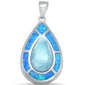 Pear Shaped Natural Larimar & Blue Opal .925 Sterling Silver Pendant