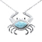 Natural Larimar & CZ Crab Design .925 Sterling Silver Pendant
