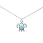 Oval Shaped Natural Larimar Turtle .925 Sterling Silver Pendant Necklace 16-18" Extension