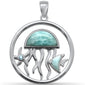 Natural Larimar Jellyfish, Fish, Star & Aquamarine CZ .925 Steling Silver Pendant