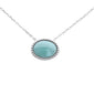 Oval Shaped Natural Larimar .925 Sterling Silver Pendant Necklace 16" Long