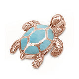 Rose Gold Plated Natural Larimar Sea Turtle Pendant .925 Sterling Silver
