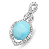 Natural Larimar & Cz .925 Sterling Silver Pendant