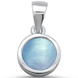 Round Natural Larimar .925 Sterling Silver Pendant