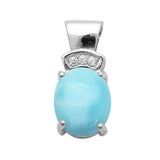 Natural Larimar Oval Shape & Cz .925 Sterling Silver Pendant