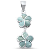 Larimar Double Plumeria Drop .925 Sterling Silver Charm Pendant