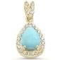 Yellow Gold Plated Pear Natural Larimar & CZ .925 Sterling Silver Pendant