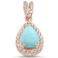 Rose Gold Plated Pear Natural Larimar & CZ .925 Sterling Silver Pendant