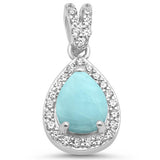 Pear Natural Larimar & CZ .925 Sterling Silver Pendant